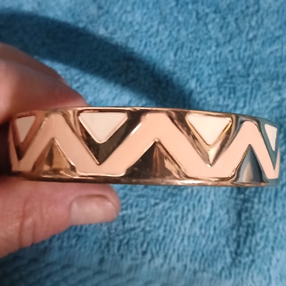 Gold Peach and Cream Geometric Triangle Bangle Bracelet